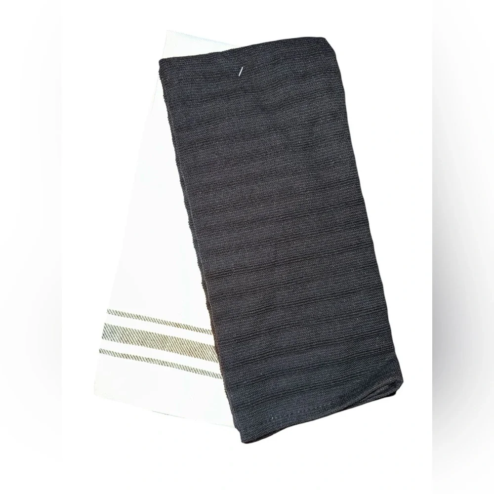 Stitch & Weft 2 Pack Kitchen Towels Dish Hand black white stripe Recycled Cotton